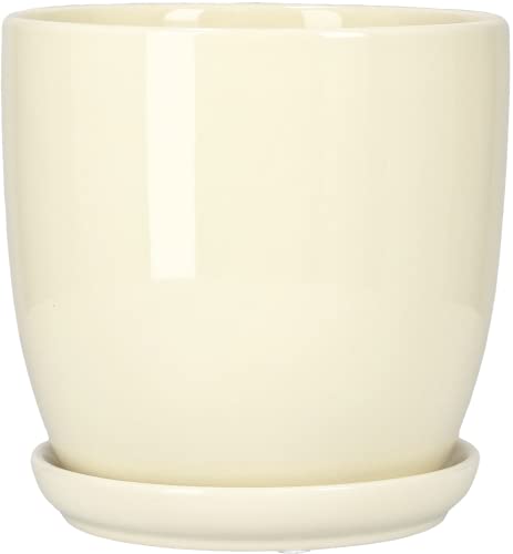 Miniatura 6 de Kotarbau Macetero Con Plato De Ceramica Esmaltada, 15 Cm, Maceta Para Interiores Y Exteriores, Tiesto Decorativo Para Plantas, Beige, Con Plato Y Orificio De Drenaje