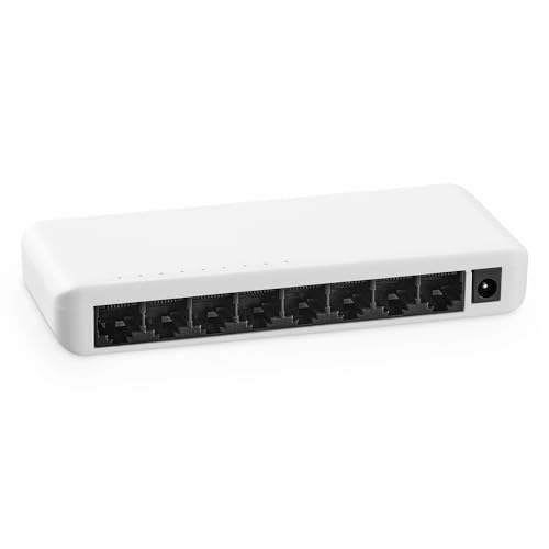 MokerLink 8 Port Gigabit Unmanaged Ethernet Switch, 8 x 100/1000Mbps Ports, Home Office Network Hub Splitter, Plastique Desktop & Wandmontage Network Switch