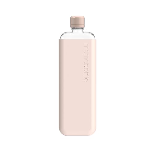 memobottle Slim (Blasskoralle) Bundle 450 ml Flasche Silikonhülle und Deckel | schlanke schlanke und flache Wasserflasche für Taschen und Laptops | BPA-freies Tritan