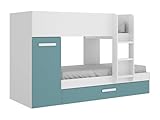 DEKIT GRUPO RIMOBEL TOM - Cama trem con armario y cama arrastre - Blanco/Esmeralda - 150 X 244 X 112