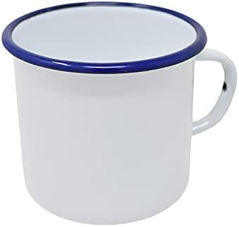 Set of 2 Enamelled Metal Mugs Cups - 400 ml - WHITE BLUE STRAIGHT, Blue,white, 2 Unité (Lot de 1) - Image 4