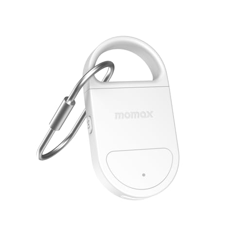 Momax Key Finder Tracker Tag – Smart Personal Alarm Rechargeable Tracking Device with SOS Alert & LED Strobe, Find My (iOS Only), Anti-Lost Tags with Keychain, Travel Gadget for Women, Girls, White