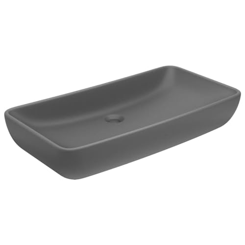 vidaXL Lavabo de Lujo Rectangular Tocador Montado Encima Piedra Vasija Aseo Indoro Garaje Fácil de Limpiar de Cerámica Gris Oscuro Mate 71x38cm