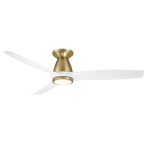 Skylark Indoor and Outdoor 3-Blade 54in Smart Flush Mount Ceiling Fan in Soft Brass Matte White with 3000K LED Light Kit and Remote Control works with Alexa and iOS or Android App Skylark Indoor and Outdoor 3-Blade 54in Smart Flush Mount Ceiling Fan in Soft Brass Matte White with 3000K LED Light Kit and Remote Control works with Alexa and iOS or Android App