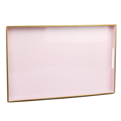 Spsyrine Pink Decorative Serving Tray with Handles, Elegant Plastic Coffee
