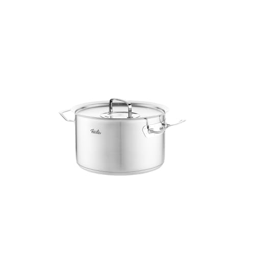 Fissler Original Professional Collection Stainless Steel Saucepan Diameter 24 cm 6.3 litres with Metal Lid, Interior Scale – Induction, 084-128-24-000/0