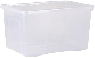 Wham Crystal 5x 60L Plastic Storage Boxes with Lids. Clear, Large, Strong (Pack of 5, 60 Litre) Made in the UK