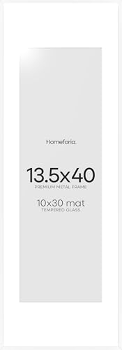 Image of Homeforia 13.5x40 Panoramic Frame White, High End Metal 13.5x40 Picture Frames with Mat 10x30 Photo, 13.5 x 40 Poster Frames Matted to 10 by 30 Print, 40x13.5 Frames, Tempered Glass, Wall Kit, Set of 2