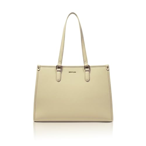 Image of Berrylush Women Solid Tote Bag | PU Synthetic Leather Two Handle Handbag | Spacious Zip Closure Shoulder Bag with Inner Pockets | Stylish Everyday & Office Use Bag