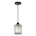 SHENGQINGTOP Modern Mini Crystal Pendant Light for Kitchen Island Counter Bar Dining Room Bedroom, Cylinder Crystal Pendant Lighting Fixture, Matte Black Finish