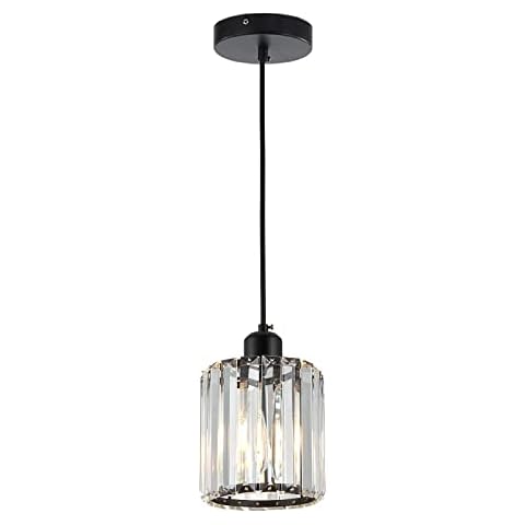 SHENGQINGTOP Modern Mini Crystal Pendant Light for Kitchen Island Counter Bar Dining Room Bedroom, Cylinder Crystal Pendant Lighting Fixture, Matte Black Finish Cover