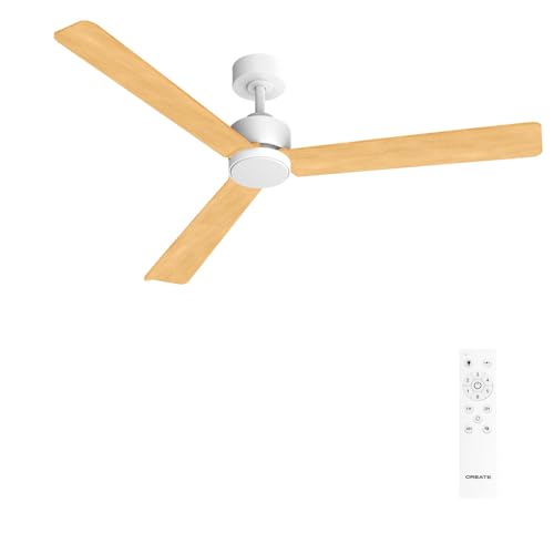 CREATE / WIND MODERN L/Ventilador de techo con luz blanco madera clara con mando / 40W, Luz LED 3 temperaturas, Ø152 cm, programable, 6 velocidades, función verano-invierno