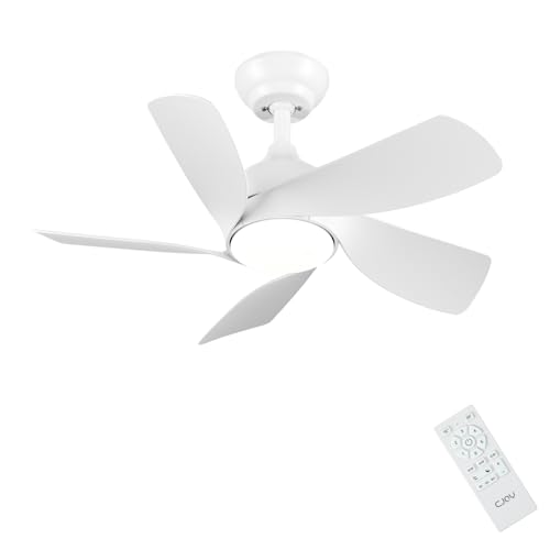 CJOY 30'' Fans Lights Ceiling for Bedroom, White Ceiling Fans with Lights, Small Ceiling Fan Dimmable, Memory 3 CCT, 6 Speeds, Sleep Mode, Timer, 5 Blades Quiet Reversible DC Fan for Bedroom/Kids Room