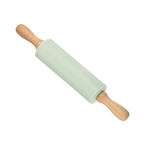CoCud Mattarello in Silicone, Lunghezza 12,2, Silicone Quercia Antiaerente Rullo Pasta Fondente con Manico Ergonomico in Legno Verde Chiaro per Progetti Cottura Fai Da Te