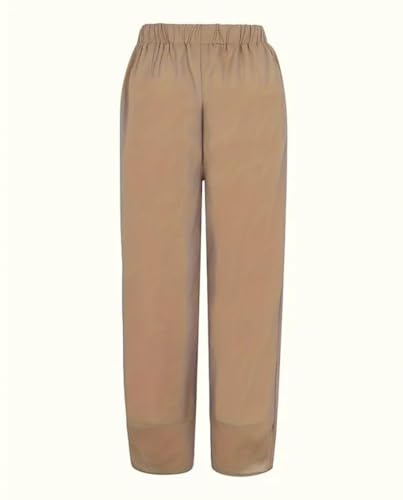 Cotton Linen Casual Wide Leg Fashion Pants for Women Summer Elastic Waist Trousers with Pockets Solid Color Pants3