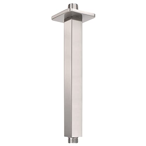 Image of Ceiling Mounted Shower Arm, Rain Shower Square Extension Arm with Flange and Teflon Tape Stainless Steel Ceiling Mount Shower Extender (8 Inch, Brushed Nickel)