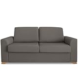 Ventadecolchones - Sofá Cama Italiano 3 Plazas con Subida Y Montaje (207x103x100cm) Berlín en Tela Mozart Antimanchas Gris Topo con Patas de Madera