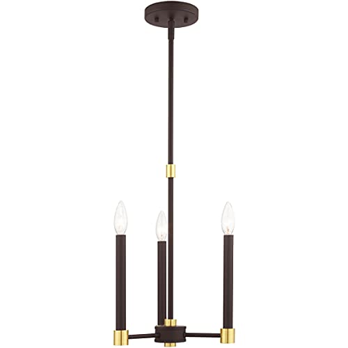 Image of Livex Lighting 46883-07 3 Light Bronze Chandelier, Bronze w /Satin Brass Accents