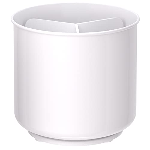 Cooler Kitchen Jumbo XL Rotating White Plastic Utensil Holder Caddy with Sturdy No-Tip Weighted Base, Removable Divider, and Gripped Insert - Dishwasher Safe Kitchen Utensil Holder for Countertop