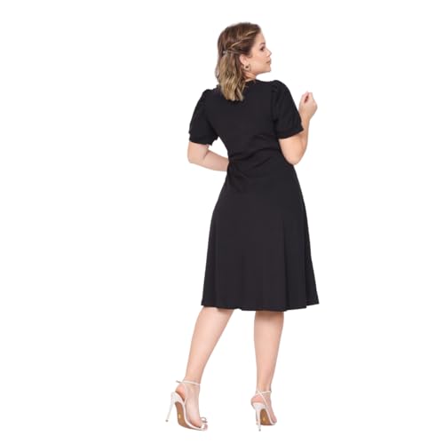 Vestido Rodado de Manga Princesa Midi Feminino Moda Evangélica (BR, Alfa, M, Regular, Regular, preto