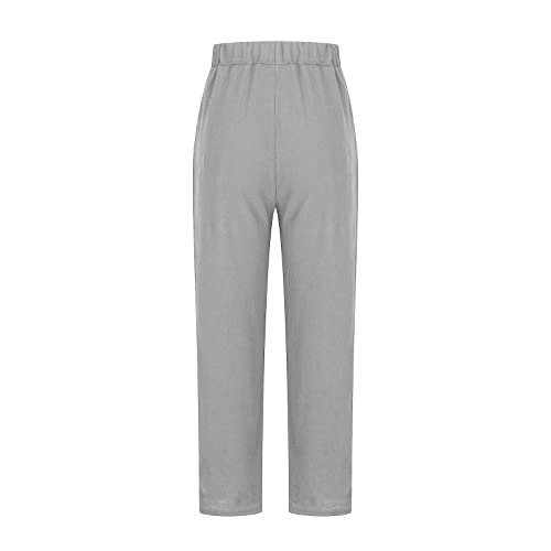 Image of LRMQS Cotton Linen Pants Women Casual Summer 2026 Trendy Loose Fit Beach Wide Straight Leg Trousers with Side Pockets