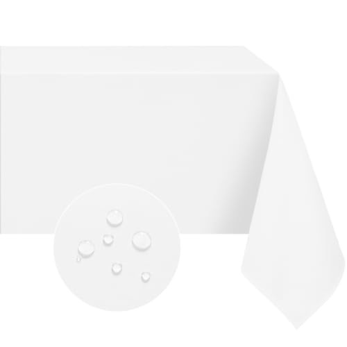 Softalker Mantel Mesa Rectangular 140x300 cm Antimanchas de 210 gsm Poliéster Manteles Impermeabl Grandes Mantel Blanco Protector de Mesa Comedor Decoracion Exterior Jardín Cumpleaños Navidad Fiesta