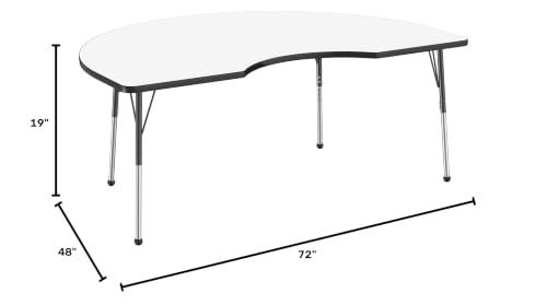 Image of FDP Dry-Erase Kidney Activity School and Office Table (48 x 72 inch), Standard Legs with Ball Glides for Collaborative Spaces, Adjustable Height 19-30 inches - Whiteboard Top and Black Edge