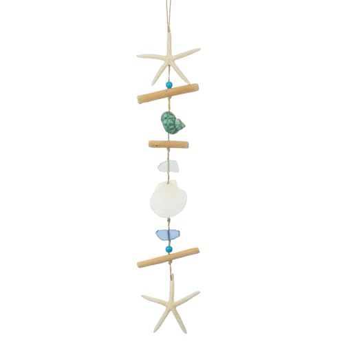 Driftwood & Sea GlassWall Coastal Wall art Decor, Wall Decor for Bedroom with Starfish & SeaShells, Ocean Coastal Wall Art & Nautical walldecor for Bathroom, Wall Decor Living Room,Dorm Decor, Bedroom Decoration(Green- Conch)