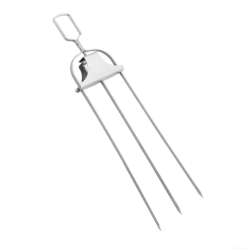 Pinchos resistentes de acero inoxidable de tres puntas con varilla de empuje, barbacoa plana para asar carne y verduras de 15 pulgadas (1 tenedor de parrilla)