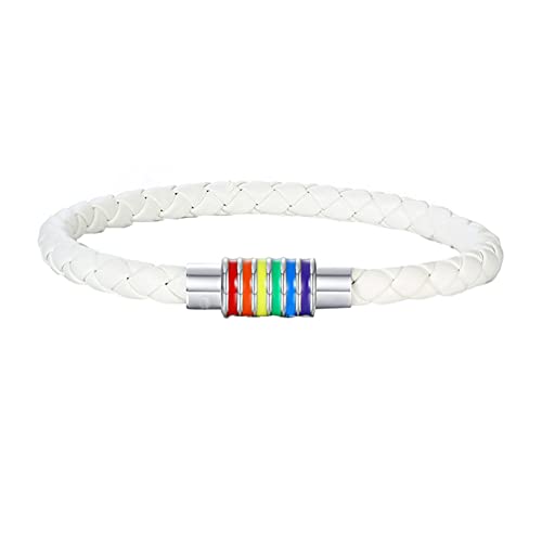 Image of Leather Braided LGBT Rainbow Bangle Bracelet - Gay & Lesbian Pride