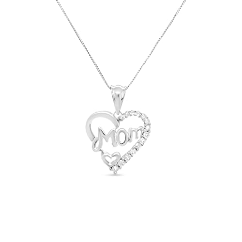 Haus of Brilliance .925 Sterling Silver 1/4 Cttw Round Diamond Mom Openwork Heart Pendant 18" Necklace (I-J Color, I2-I3 Clarity)