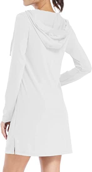 NCSummer Casual Beach Dresses for Women V-Neck Long-Sleeve Beach Cover up Machine Wash Stretchy Pockets Hooded Easy Classic Sundress Bathing Suit Gift for Girlfriend, Mom