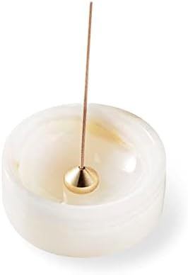 PHINILUX 𝐋𝐮𝐱𝐮𝐫𝐲 Pearly Onyx Japanese Incense Holder for Sticks, Cone Ash Catcher Bowl,Marble Incense Stand Set with Sandalwood Sticks & 2 Brass Burners, Minimalist, Zen, White