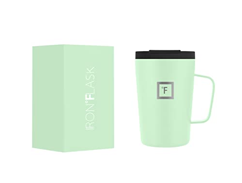 IRON °FLASK Grip Coffee Mug 2.0-12 Oz, Leak Proof, Vacuum Insulated Stainless Steel Bottle, Double Walled, Thermo Travel, Hot Cold, Water Metal Canteen - Mint