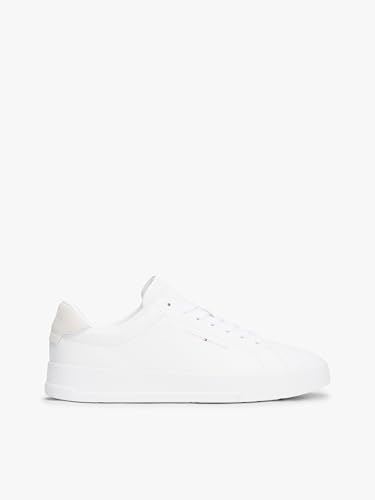 Tommy Hilfiger Herren Court Sneaker Detail Essential aus Leder, Weiß (White), 41