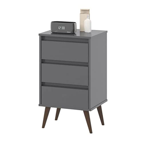Mesa De Cabeceira Retro Wood Cinza 3 Gavetas Quarto Pés Anti Umidade