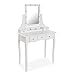 Versa Glam Toaletka do makijażu z lustrem i szufladami. Klasyczna toaletka w stylu antycznym, wymiary (wys. x szer. x gł.) 137 x 40 x 80 cm, drewno i szkło, kolor biały