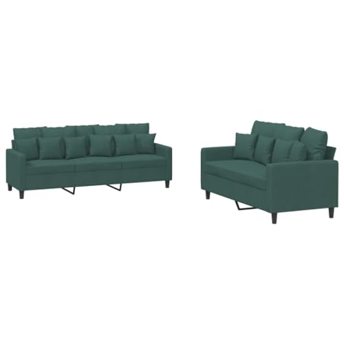 vidaXL Sofagarnitur 2-TLG., Sessel Couch mit Kissen, Sofa Wohnzimmersofa mit Armlehnen, Couchgarnitur Designsofa Sitzmöbel Polstermöbel, Dunkelgrün Samt