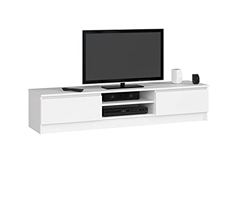 AKORD Meuble TV K-160 | Classique Meuble Télé | Banc TV | Moderne Meuble Television | H33 x L160 x P40 cm, Poids 30 kg | Couleur: Blanche