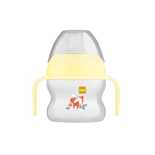 MAM Starter Cup Tazza bambini 150 ml, Biberon acqua e latte per neonati 4+ mesi con morbido beccuccio anti-goccia, Borraccia neonato dalla forma arrotondata con pratici manici antiscivolo, Neutro
