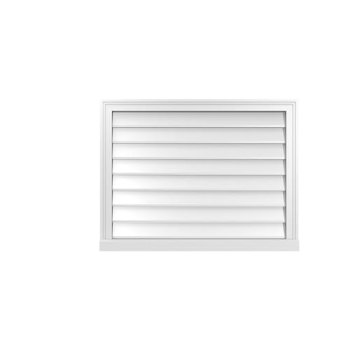 34"W x 26"H Vertical Surface Mount PVC Gable Vent: Non-Functional, w/ 2"W x 2"H Brickmould Sill Frame