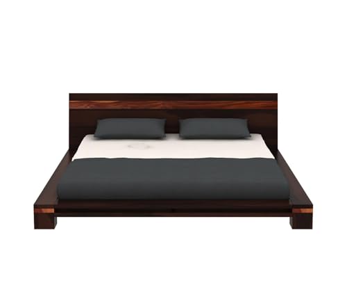 Image of Solid Sheesham Wood King Size Cot Bed Without Storage for Bedroom - Wooden King Size Cot for Bedroom - Solid Wooden Double Bed Palang for Home (Reck Honey)
