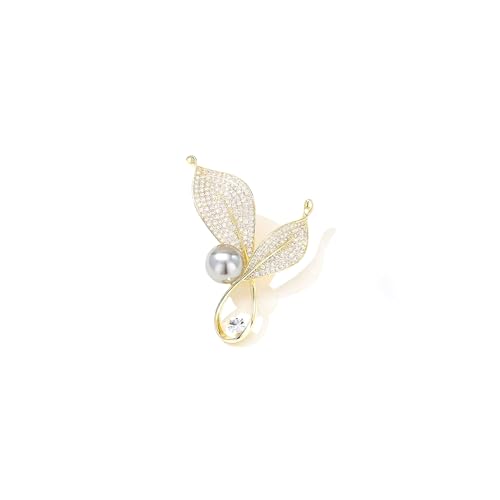 Image of Dainty Gold Crystal Flower Brooch Pin Shiny Zircon Pearls Floral Femininity Brooch Trendy Prom Costume Jewelry Accessories Gift for Women