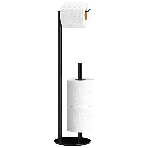 Schwarzer Toilettenpapierhalter, freistehend, Toilettenpapier-Aufbewahrung, Edelstahl, Toilettenpapier-Rollen-Aufbewahrungsregal und Spender für 3 Papierrollen, Badezimmer-Zubehör Cover