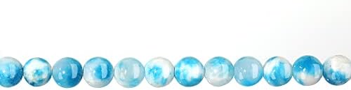 Natural Stone Beads 8mm Blue White Jade Polished Round Smooth Gemstone Beads for Jewelry Making Adults 15 Inch(Blue White Jade,8mm)