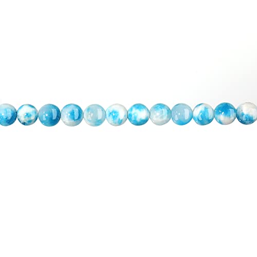 Natural Stone Beads 8mm Blue White Jade Polished Round Smooth Gemstone Beads for Jewelry Making Adults 15 Inch(Blue White Jade,8mm)