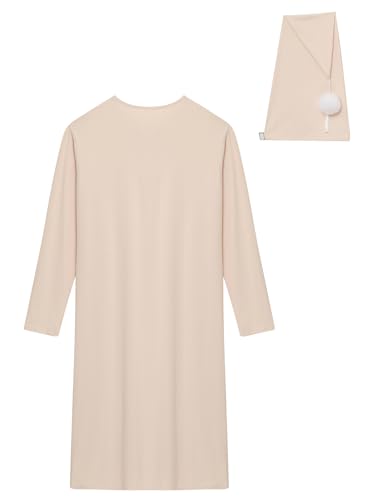 Hularka Men's Long Sleeve Nightshirt Solid Color Henley Sleep Shirt with Sleeping Cap Nightwear4
