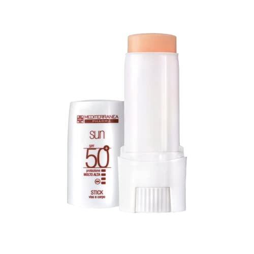 MEDITERRANEA COSMETICS Stick Solare Viso e Corpo SPF 50+ Protezione Molto Alta per Zone Sensibili Con Burro di Karité Squalene e Vitamina E 9 ml Made in Italy