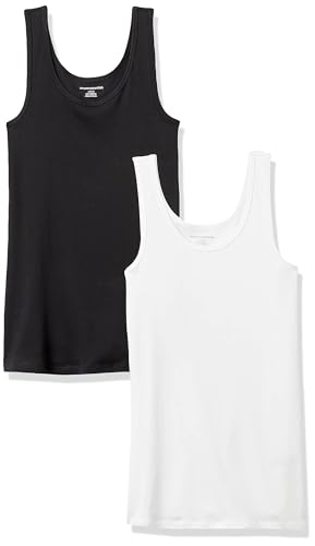 Amazon Essentials Women's Slim-Fit Tank Top, Pack of 2, Black/White,