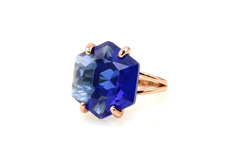 Vibrant Blue Sapphire Ring - Custom Hexagon 14k Rose Gold September Birthstone Ring - Birthday, Engagement, Anniversary for Wife - Handmade Fashion Jewelry Rings